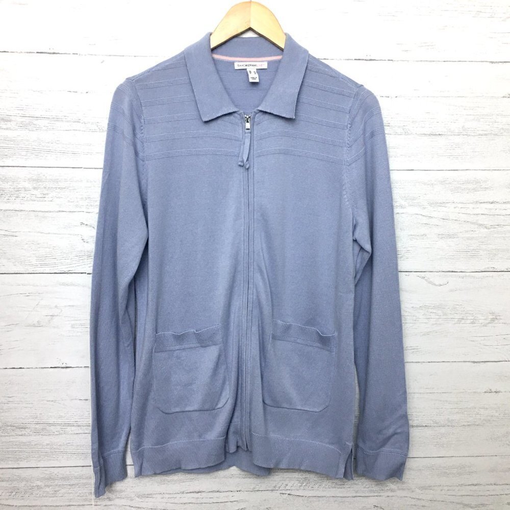 NEW Isaac Mizrahi Women's Light Blue Cardigan Sweater Zipper Front Pockets Small - Picture 2 of 10